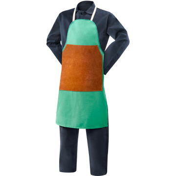 12 oz FR Cotton Bib Apron With Leather Patch - 36" Green